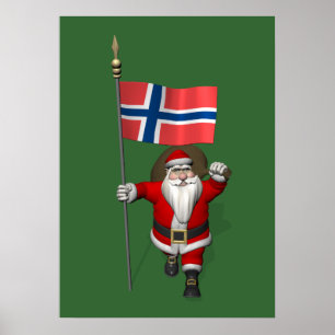 Sweet Santa Claus With Ensign Of Norway Poster
