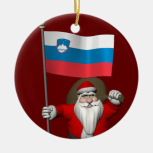 Sweet Santa Claus With Ensign Of Slovenia Ceramic Ornament