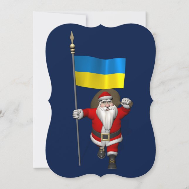 Sweet Santa Claus With Ensign Of The Ukraine Holiday Card (Front)