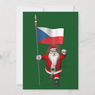 Sweet Santa Claus With Flag Of Czech Republic Holiday Card