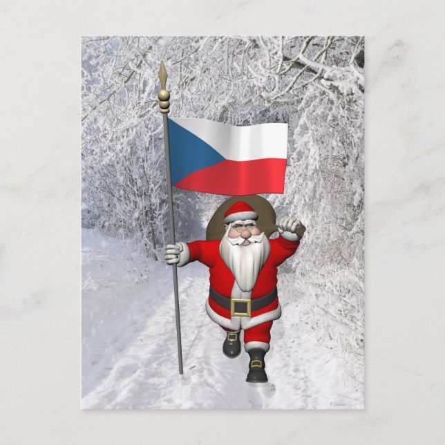 Sweet Santa Claus With Flag Of Czech Republic Holiday Postcard (Front)