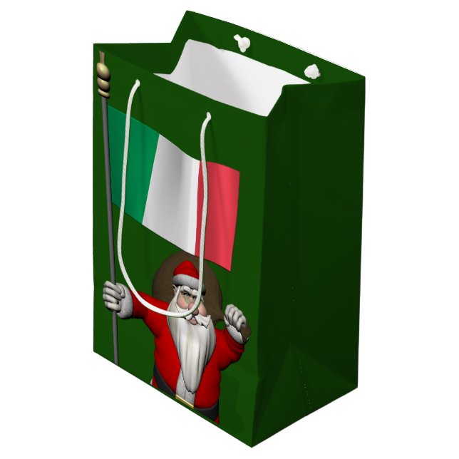 Sweet Santa Claus With Flag Of Italy Medium Gift Bag (Front Angled)