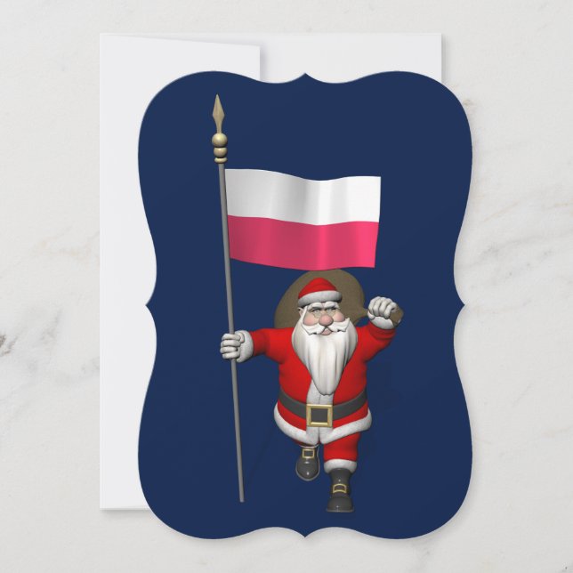 Sweet Santa Claus With Flag Of Poland Holiday Card (Front)