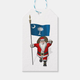 Sweet Santa Claus With Flag Of South Carolina Gift Tags