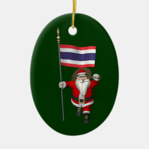 Sweet Santa Claus With Flag Of Thailand Ceramic Ornament