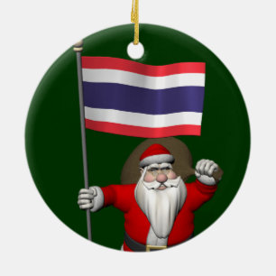 Sweet Santa Claus With Flag Of Thailand Ceramic Tree Decoration