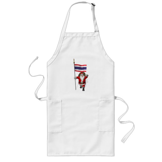 Sweet Santa Claus With Flag Of Thailand Long Apron (Front)