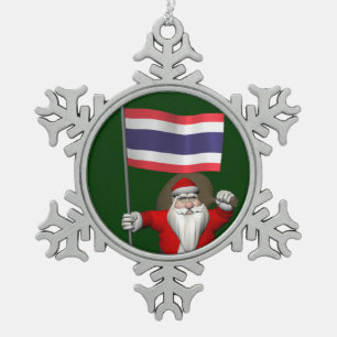 Sweet Santa Claus With Flag Of Thailand Snowflake Pewter Christmas Ornament