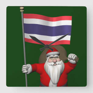 Sweet Santa Claus With Flag Of Thailand Square Wall Clock