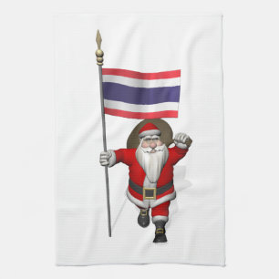 Sweet Santa Claus With Flag Of Thailand Tea Towel