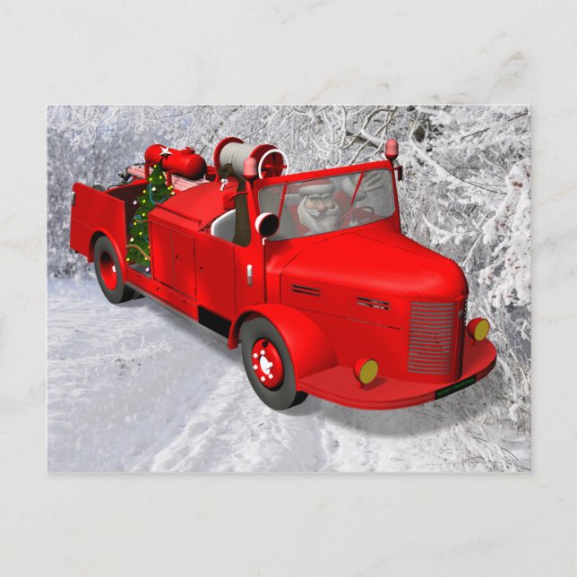 Sweet Santa Firefighter Holiday Postcard (Front)