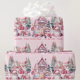 Sweet Santa Land In Pink Girl's Name Christmas  Wrapping Paper