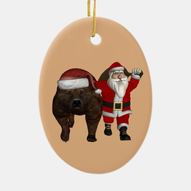 Sweet Santa Loves Bears Ceramic Ornament (Back)