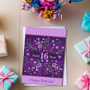 Sweet Sassy 16 Birthday Floral Purple Inspirivity Card