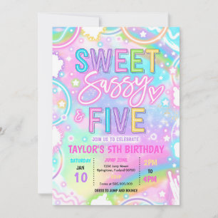 Sweet Sassy And Five Neon Rainbow 5th Birthday Invitation