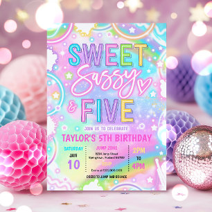 Sweet Sassy And Five Neon Rainbow 5th Birthday Invitation