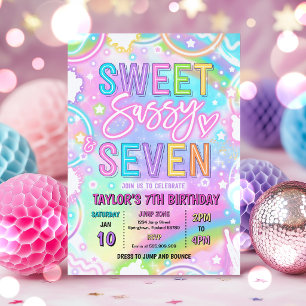 Sweet Sassy And Seven Neon Rainbow 7th Birthday Invitation