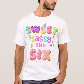Sweet Sassy And Six Birthday Girl Doughnut Family  T-Shirt
