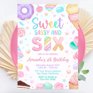 Sweet Sassy and Six Birthday Invitation, 6th Birth Invitation