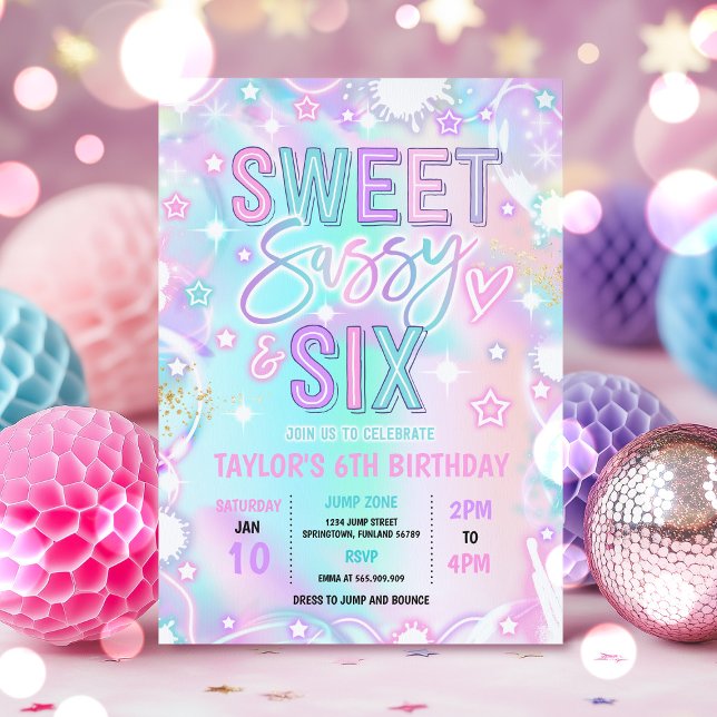 Sweet Sassy And Six Neon Glow 6th Birthday Party Invitation (Creator Uploaded)