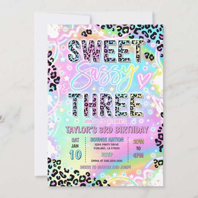 Sweet Sassy And Three Rainbow Leopard 3rd Birthday Invitation (Front)