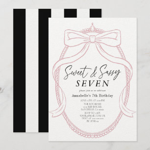 Sweet & Sassy Pink Tiara & Bow Girl Birthday Invitation