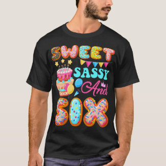 Sweet Sassy  Six 6 Years Old Doughnut Lover 6Th Bi T-Shirt