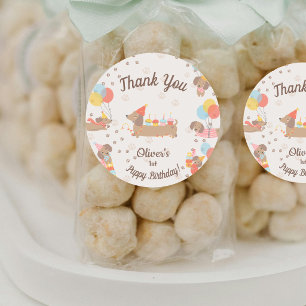 Sweet Sausage Puppy Birthday Party Thank You Classic Round Sticker