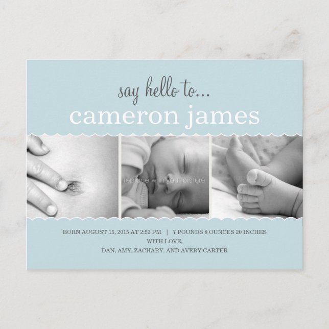 Sweet Scallops Birth Announcement - Baby Boy (Front)