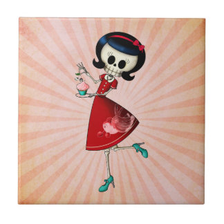 Sweet & Scary Skeleton Girl Ceramic Tile