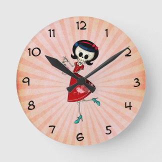 Sweet & Scary Skeleton Girl Round Clock