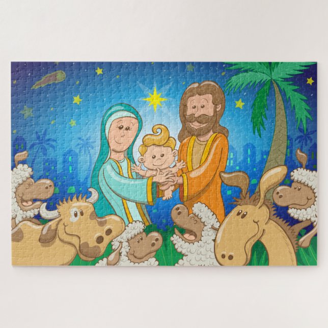Sweet scene of the nativity of baby Jesus Jigsaw Puzzle (Horizontal)