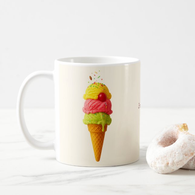 Sweet Scoop Style – Personalised Ice Cream Design Coffee Mug (With Donut)