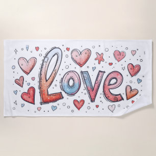 Sweet Scribble Love Slogan Beach Towel