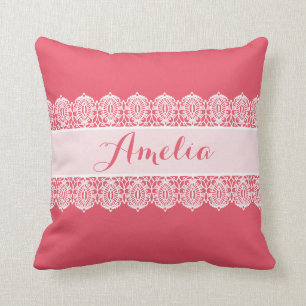 Sweet Script - Bright Pink Lace Monogram Cushion