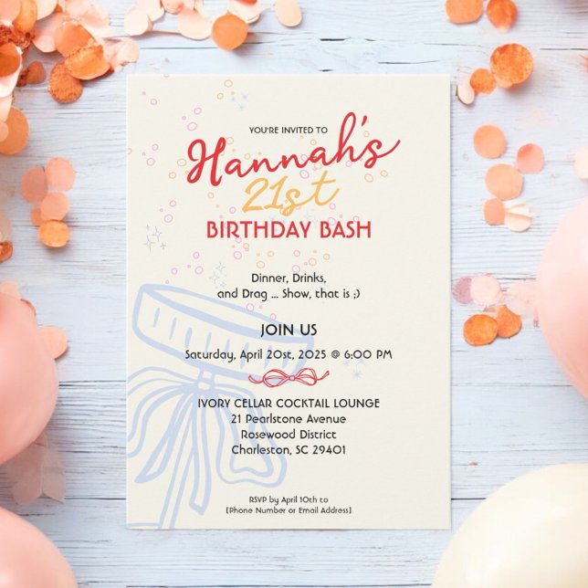 Sweet Script Coquette Bow 21st Birthday Party Invitation (Creator Uploaded)