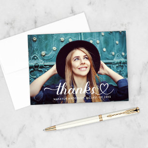 Sweet Script Heart Graduate Photo Thank You Card