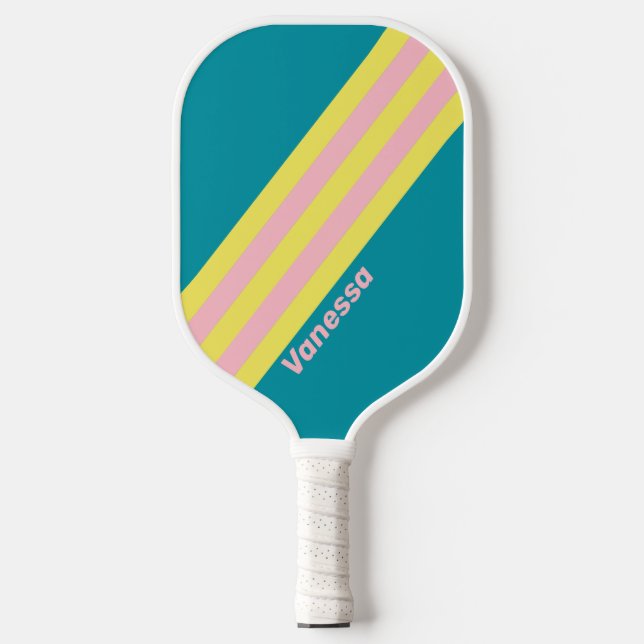 Sweet Sea Kiss Stripes with Name Pickleball Paddle (Front)