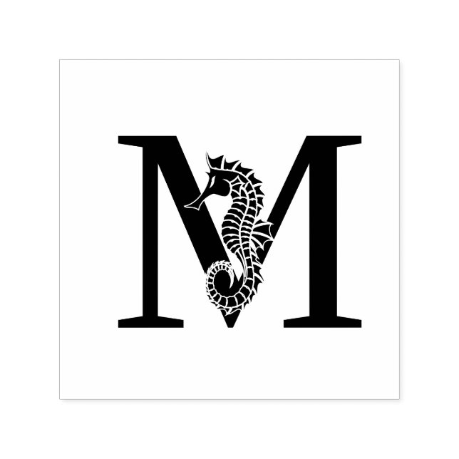 Sweet Seahorse Over Single Bold Initial Monogram  Self-inking Stamp (Design)