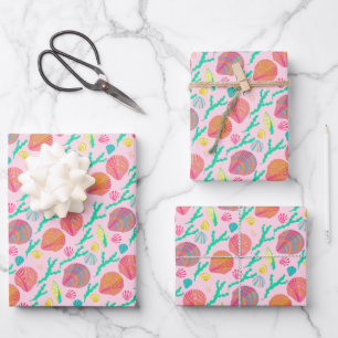 Sweet Seashells Pretty Pink Pattern  Wrapping Paper Sheet