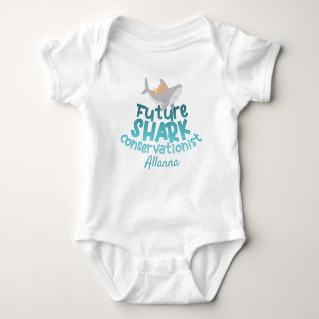 Sweet Shark Baby With Name One Piece T-Shirt Bodysuit (Front)