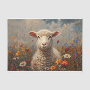 Sweet Sheep and Wildflowers Painting Decoupage Tissue Paper