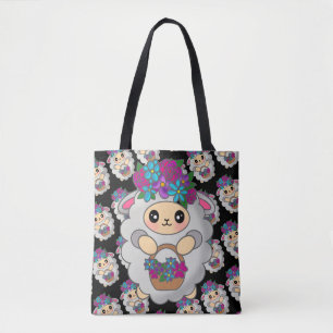 Sweet Sheep with Pretty Flower for Motivation Tote Bag