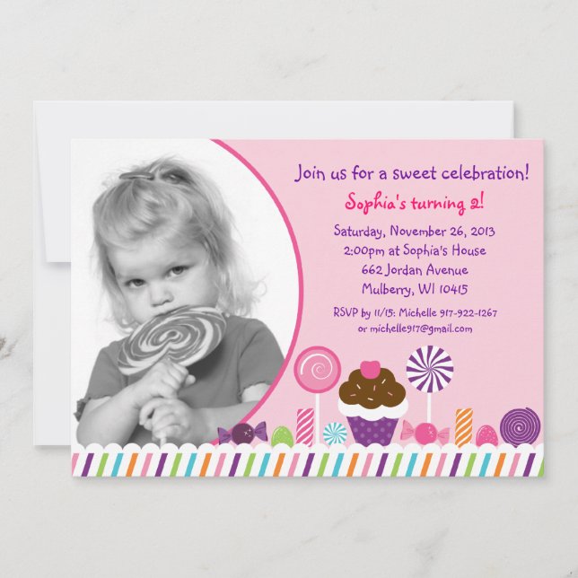 Sweet Shop Candy Girls Photo Birthday Invitation (Front)