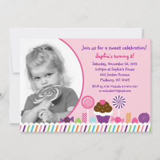 Sweet Shop Candy Girls Photo Birthday Invitation