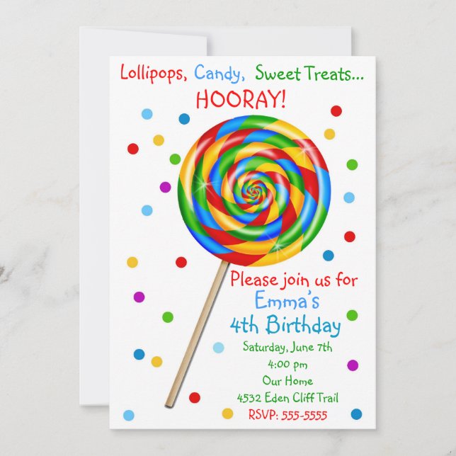 Sweet Shop Lollipop Birthday Invitations (Front)