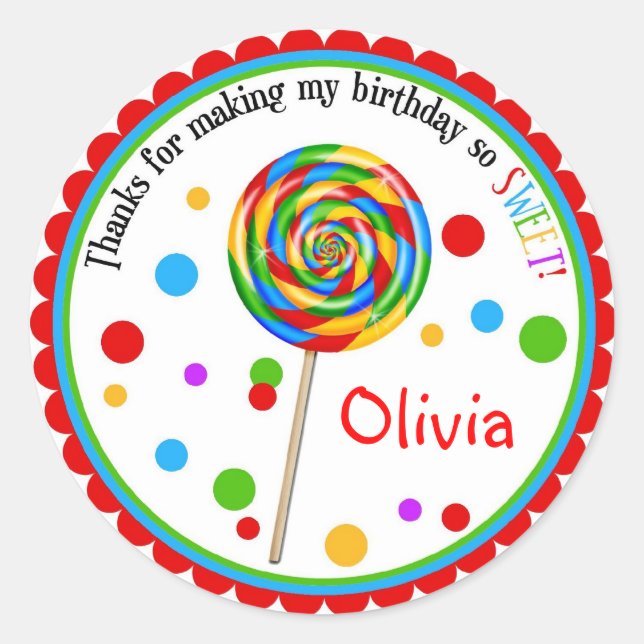 Sweet Shop Lollipop Birthday Stickers (Front)