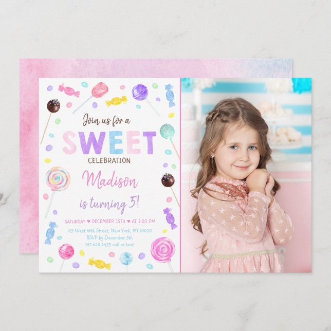 Sweet Shop Lollipop Candy Birthday Invitation (Front/Back)