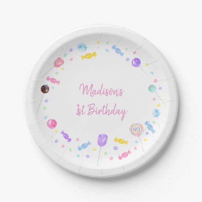 Sweet Shop Lollipop Candy Birthday Paper Plate (Front)