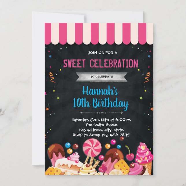 Sweet shoppe birthday party invitation (Front)